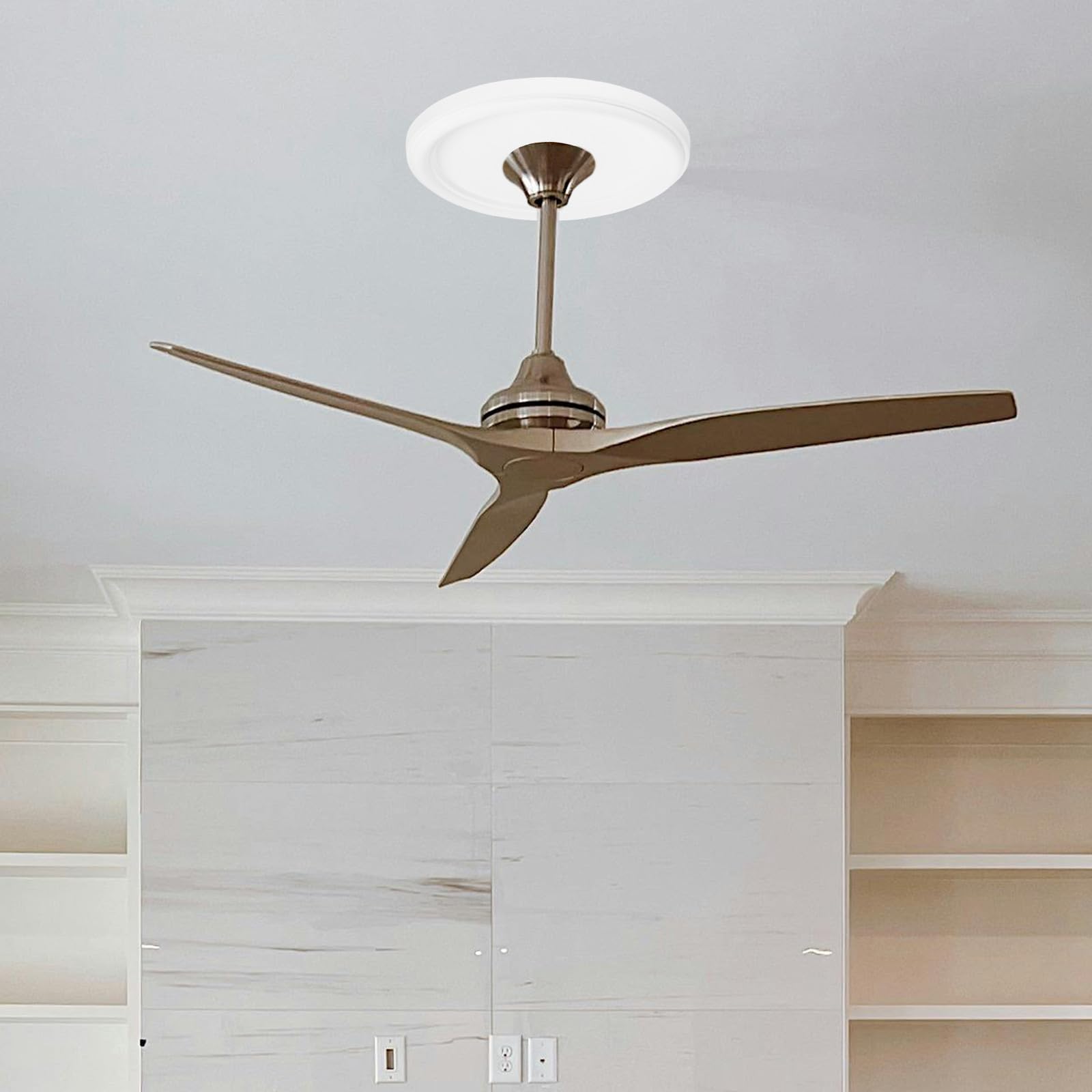 Genérico Medallón Decorativo de Poliuretano Redondo para Ventiladores de Techo Blanco Instalación Fácil y Desmontable para Salas y Dormitorios