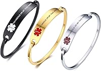 Vista 5 de VNOX Medical Bracelet for Women-Stainless Steel Emergency Medical Alert ID Bangle Bracelet,Free Engraving