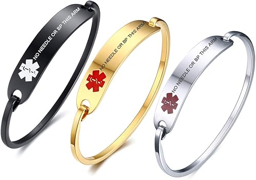 VNOX Medical Bracelet for Women-Stainless Steel Emergency Medical Alert ID Bangle Bracelet,Free Engraving