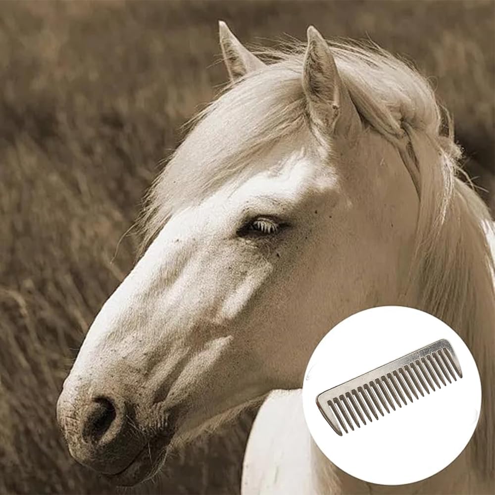 Peigne de toilettage en métal pour cheval - Portable - Pour nettoyer les poils et enlever les nœuds de sous-poil (argenté)