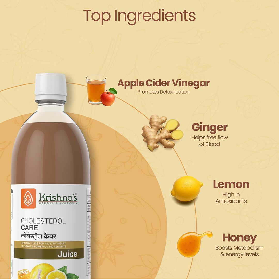 KRISHNA'S HERBAL & AYURVEDA Cholesterol Care Juice - 1000 Ml | Contains Honey With Apple Cider Ginger Garlic, Sugar Free, Helps In Digestion, Made In India 2