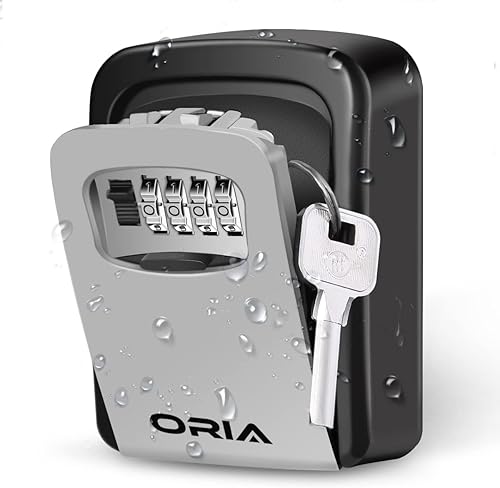 ORIA Caja de cerradura de almacenamiento de llaves, caja de bloqueo de combinación de 4 dígitos, caja de bloqueo montada en la pared, código