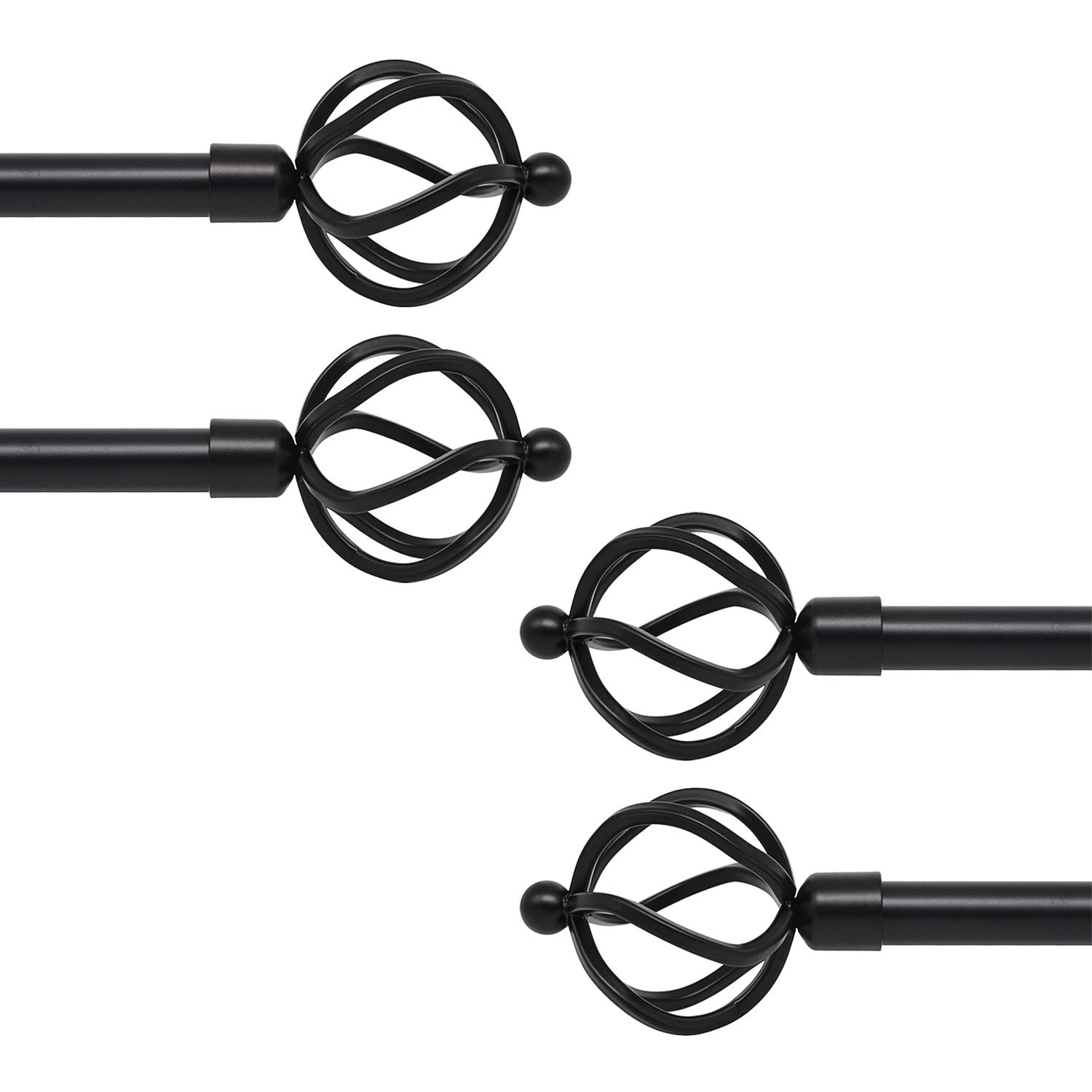 KNOBWELL Curtain Rods for windows 42 to 120 Inches, 3/4 Inch Drapery Rods with Twisted Cage Finials, Black Heavy Duty Adjustable Curtain Rods Set of 4