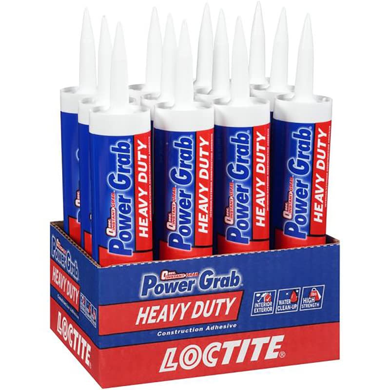 Image of Loctite Power Grab Express Heavy Duty Construction Adhesive, 9 fl oz Cartridge - Versatile Constuction Glue for Wood, Wall, Tile, Foam Board & More (Pack of 12)