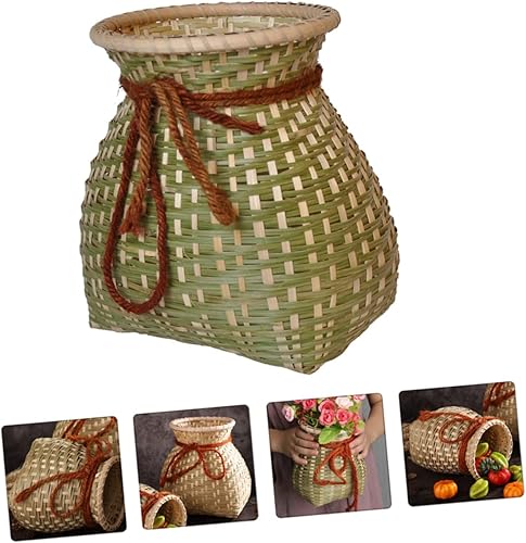 Miniatura 9 de STOBAZA 2 Pcs Bamboo Basket Laundry Basket Wicker Foraging Basket Backpack Bamboo Woven Basket Rattan Vase Seagrass Vase Fish Storage Basket Hand