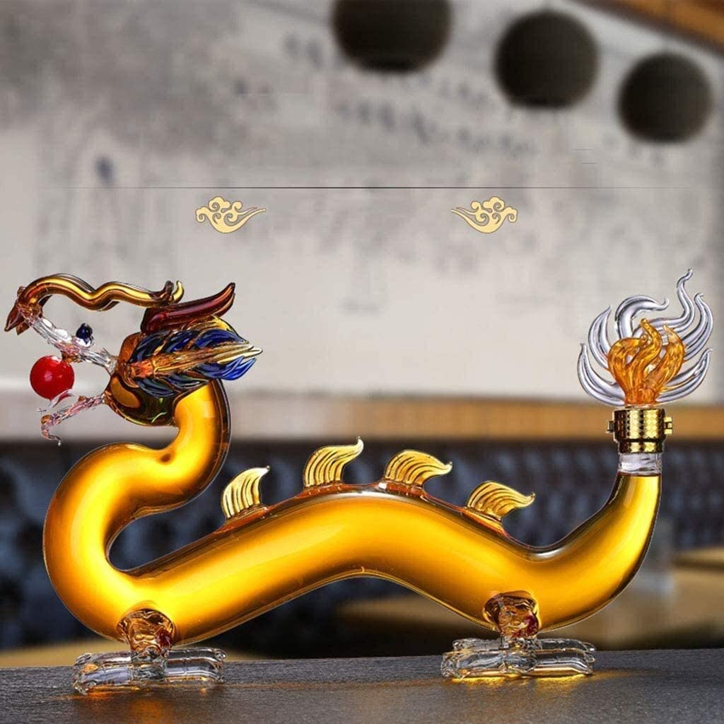 Licor Dragón Decantador de Whisky Zodiaco Animal Vidrio Grande for Beber Dispensador for Vodka Escocés Ron Tequila Vino Jarra,Decantador(2500/84.5oz)