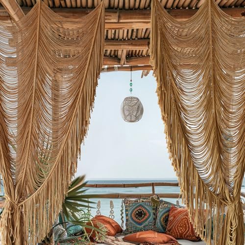 Macrame Curtain Boho Curtain Room Divider Doorway Wall Decor Fiber Yarn Art Craftsmanship Bedroom Wedding Backdrop 41 W x 75 L1 Panel