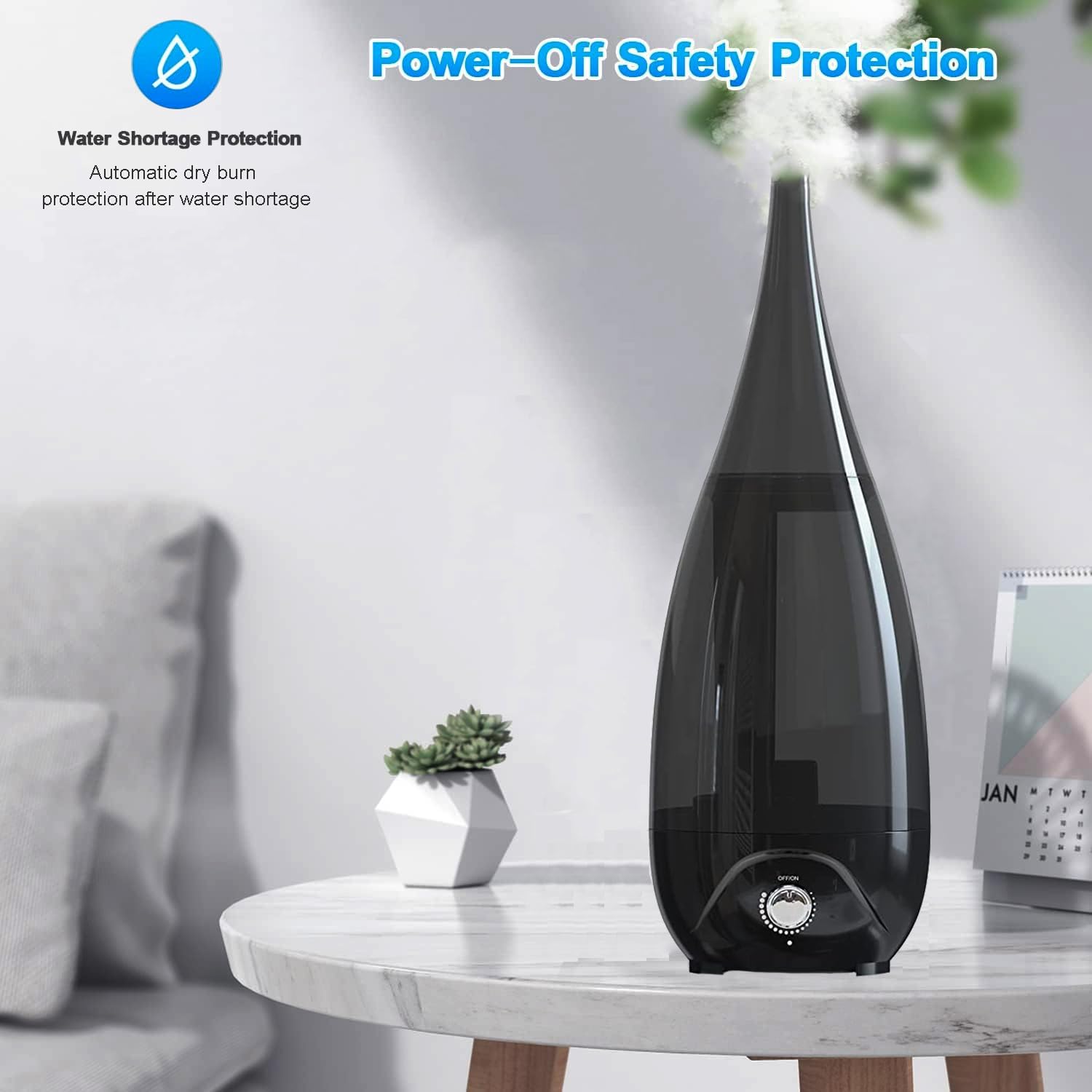 Mobigon 2.6 Litres Humidifier for Room, Cool Mist Ultrasonic Humidifier/Essential Oil Diffuser,Super Quiet 360°Nozzle,Colorful Change,Auto Shut Off&UV Light&,Lasts Up to 24 Hours (C.Black)
