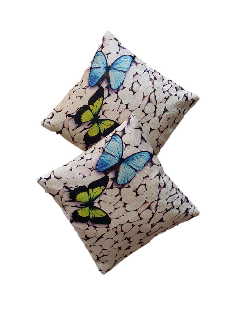 Lipsunique Jute 3D Print Cushion Cover 12X12Multi Color Set of 5 Piece/Butterfly Print/Blue Color/Pebble Print/Small size/30x30cm