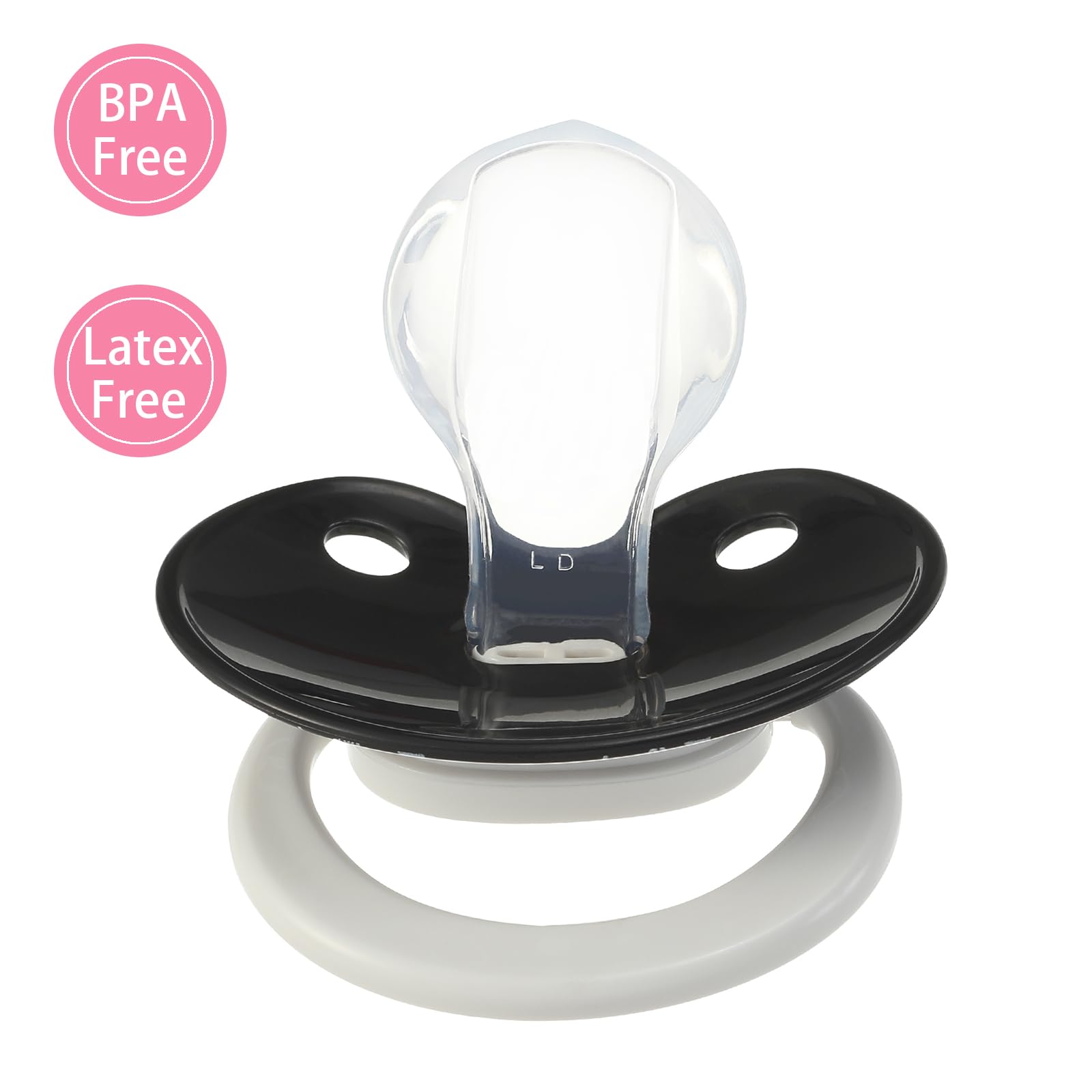 Adult Sized Pacifier Large Shield: Butterfly Shaped Cute Printed Binky - Soft Silicone Paci with Case White and Black - Image 3
