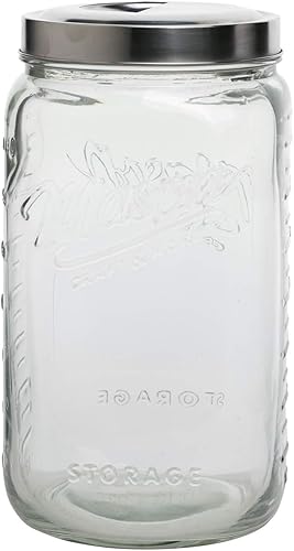 Mason Craft & More Airtight Kitchen Food Storage Clear Glass Pop Up Lid Canister, Extra Large 4.6 Liter Pop Up Canister
