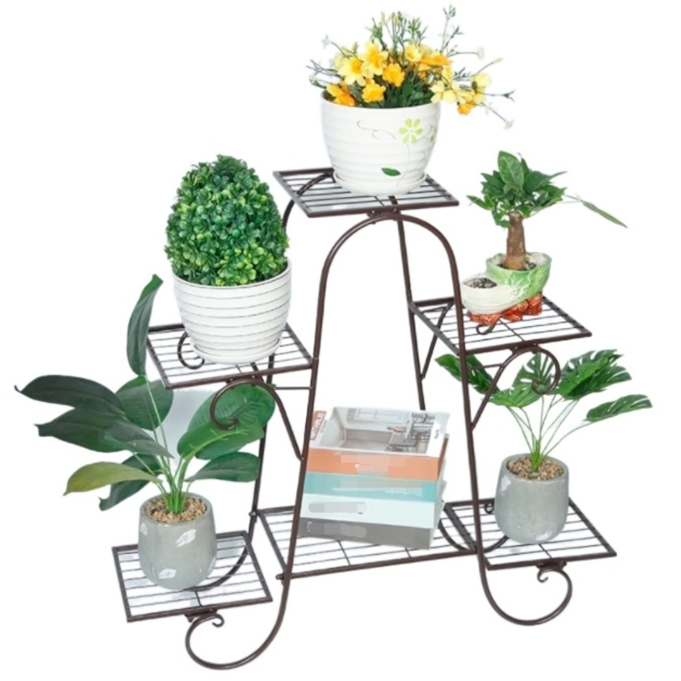 YYLMKMFC-AE Shelves Flower Holder Wrought Iron 6 Tier Plant Stand Metal Flower Stand Multiple Plant Shelf Indoor Outdoor(R)