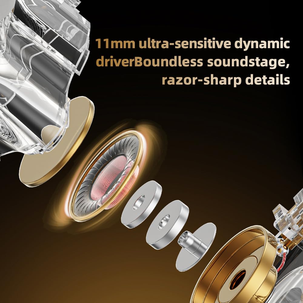 Piluyaa Casque de jeu filaire IEM avec 1DD, QKZ ENZO moniteur intra-auriculaire, écouteurs HiFi amovibles, son de basse avec nouveau pilote dynamique de 11 mm pour jeux vidéo et musique (gris)