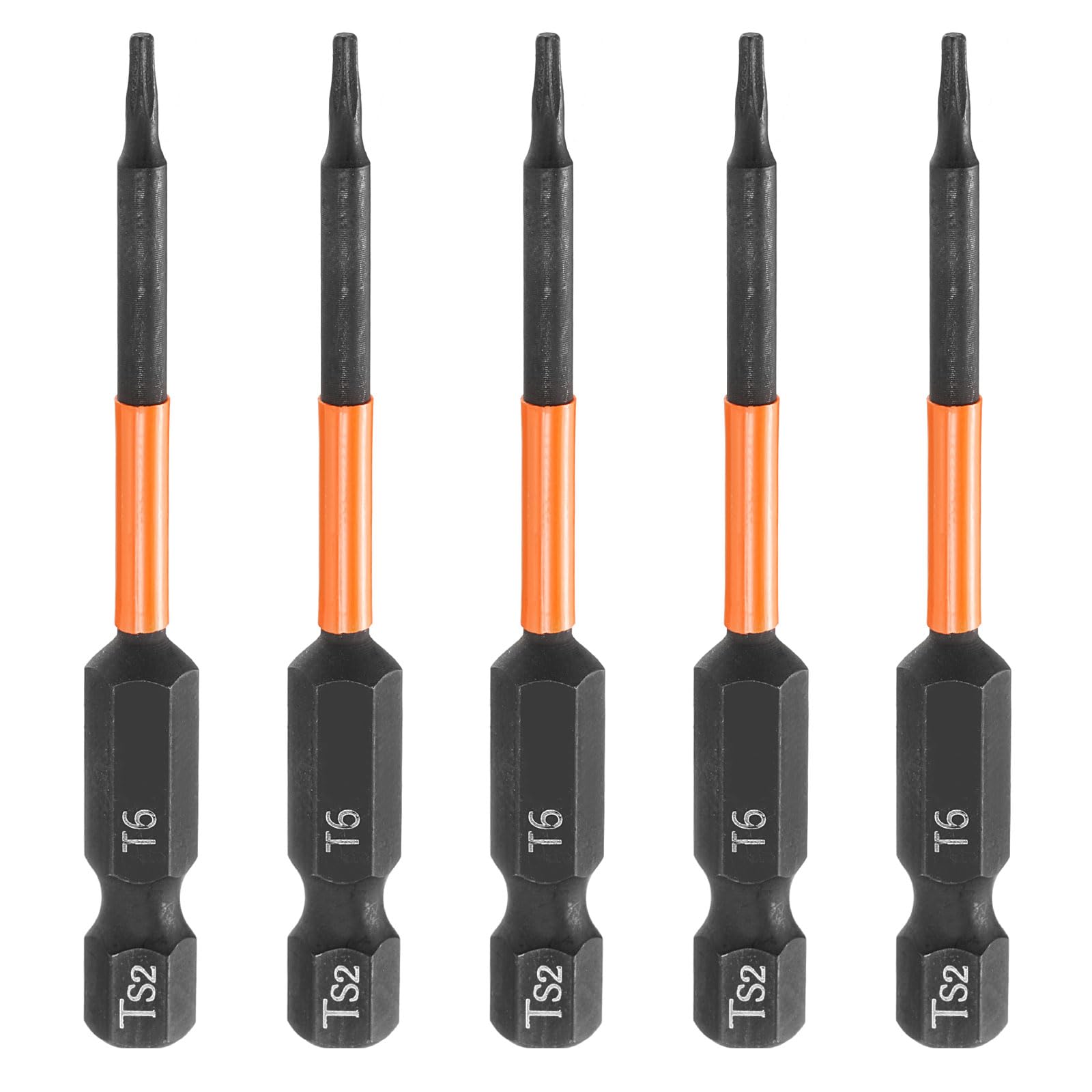 sourcing map 5pcs T6 Torx Head Screwdriver Bit 4" (100mm) Long 1/4" Hex Shank Magnetic No Hole Tamper Proof 6 Point Star Screw Driver Drill Bits Phosphate S2 Steel Industrial Power Tools