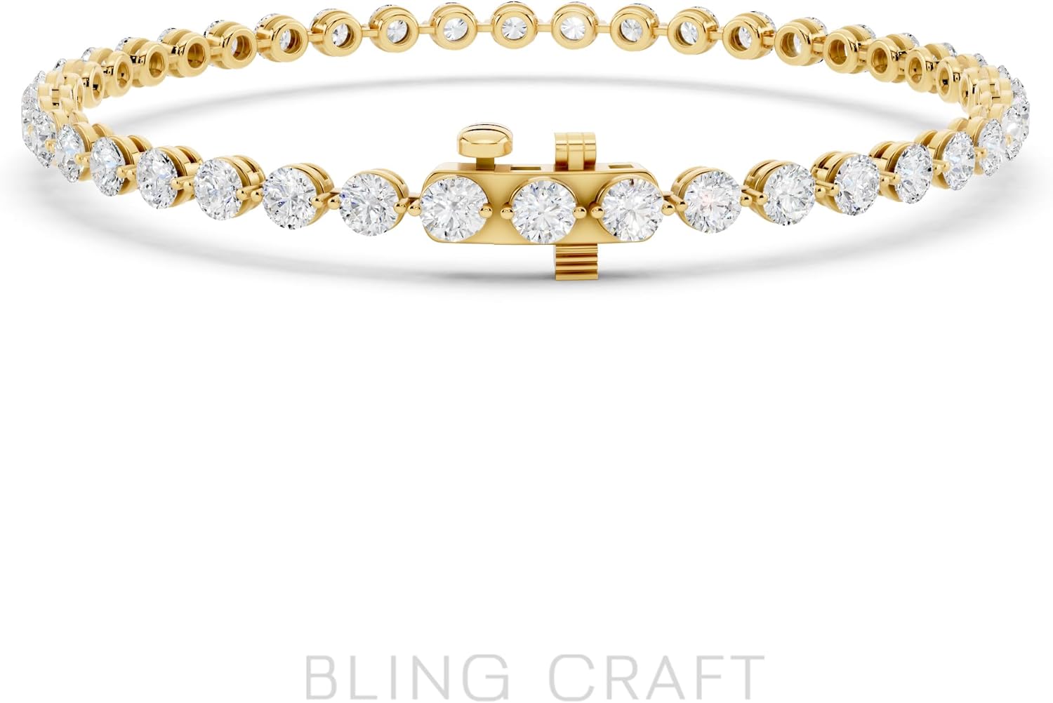 3 Carat Round Moissanite Tennis Bracelet for Women in 14K Gold Plated 925 Sterling Silver D Color VVS1 Clarity Bridal Jewelry Gift for Her, Size 6 to 7.5 Inches