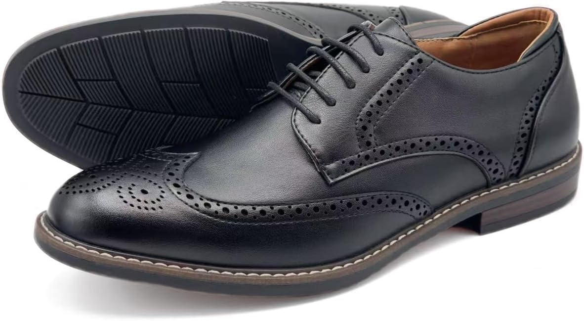 Finishing & Sewing Men's Wingtip Toe Shoes, Classic Brogue Style, Oxford Lace Up Dress Shoes - Image 3