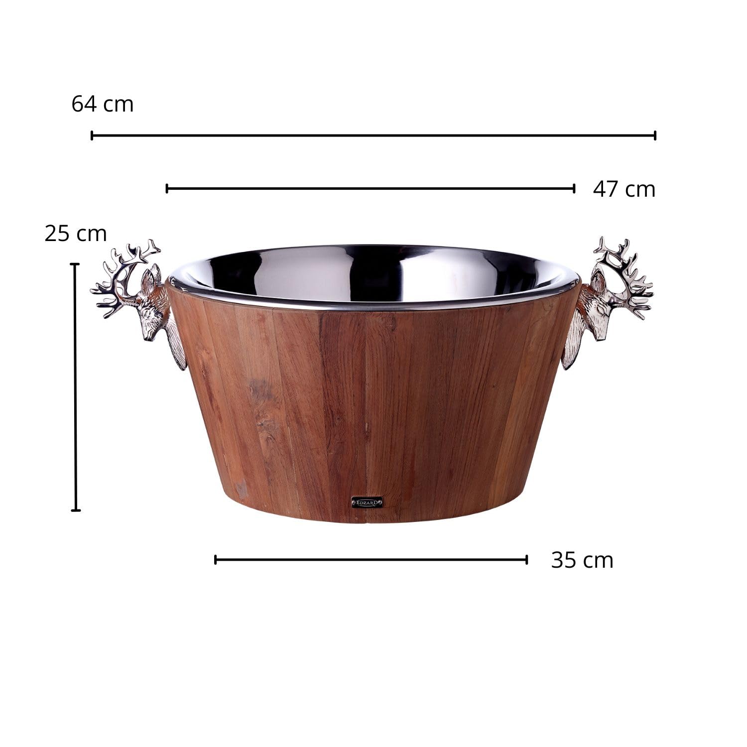 EDZARD Enfriador de vino Franklin (altura 25 cm, diámetro 47 cm), madera de teca reciclada, acero inoxidable, niquelado brillante