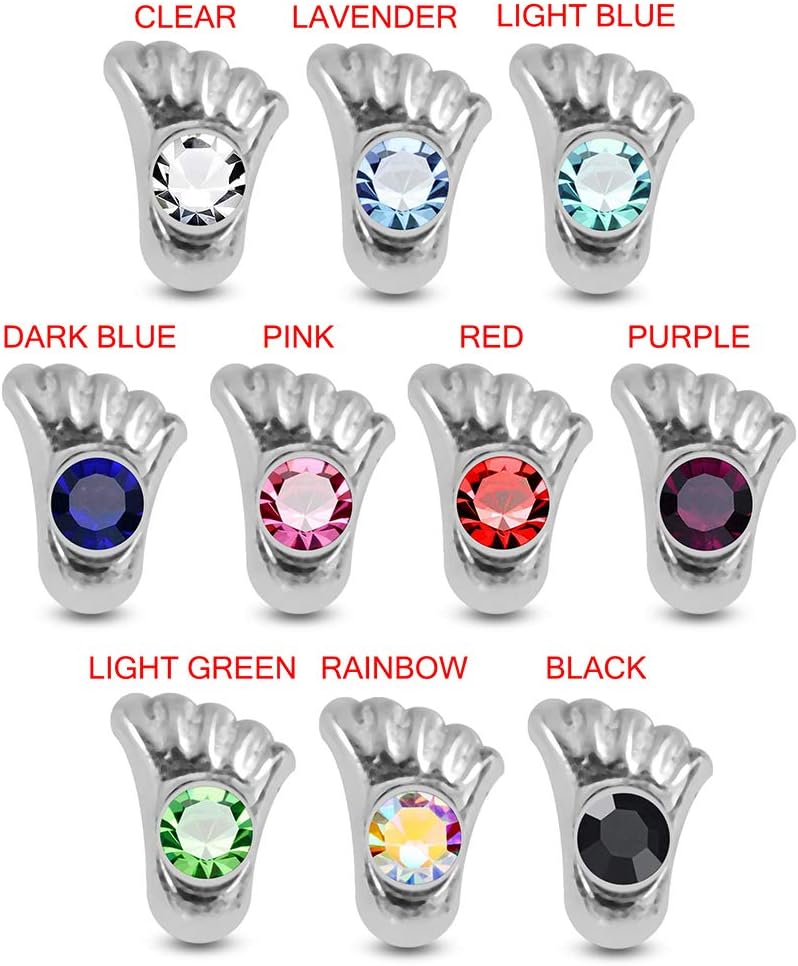 Crystal Stone Foot Design 22 Gauge 925 Sterling Silver Straight Nose Pin - Nose Stud - Tiny Nose Ring - Nose Piercing Body Jewelry