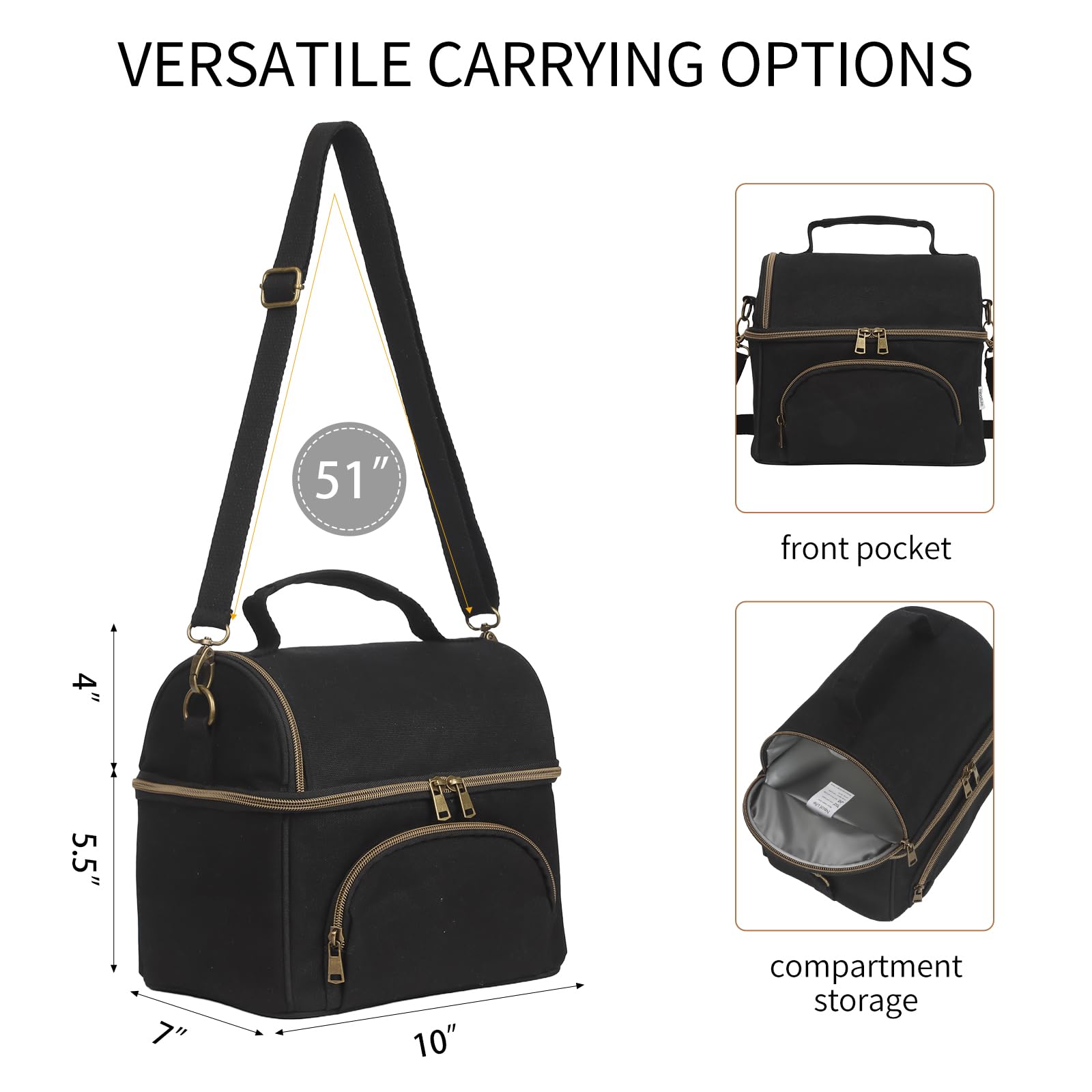 Lonchera aislada para hombre con 2 bolsas de hielo XL, bolsa de almuerzo de lona encerada resistente para hombres y mujeres, bolsa térmica grande de doble compartimento para el trabajo