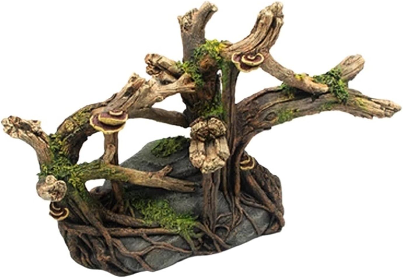 Resin Bush Aquarium Decor with Hideout Cave, Wood Style Fish Tank Ornament for Freshwater Aquatic Landscape Accessories