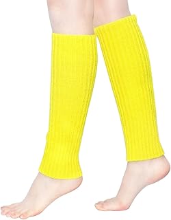 Calcetines largos para mujer, de punto de lana de ganchillo de los años 80, para fiestas, baile, deportes, yoga, accesorios de yoga, color amarillo
