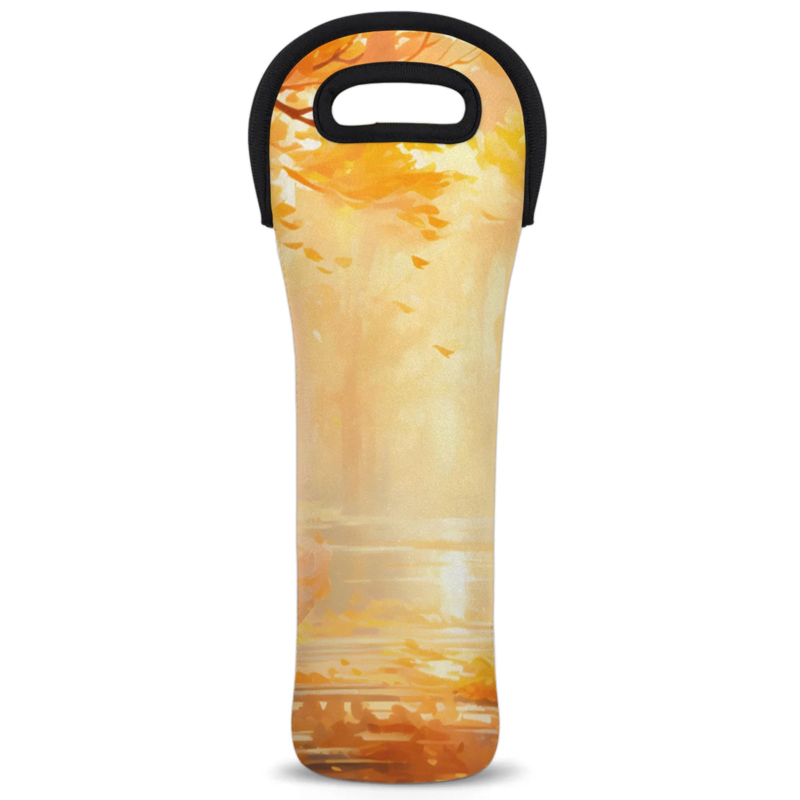 Neoprene Wine Tote Carrier Bag for Wine,Water, Champagne, Beer, Baby Bottles 15.6 x 5.1 Inches, Protective Wine Bag,Forest Autumn Lane