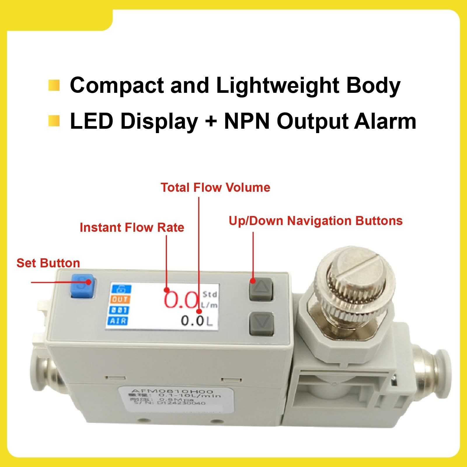 Medidor digital de flujo másico para nitrógeno y oxígeno con válvula de aguja RS485, salida NPN de 1-5 V, medición y control de precisión, ideal para aplicaciones industriales