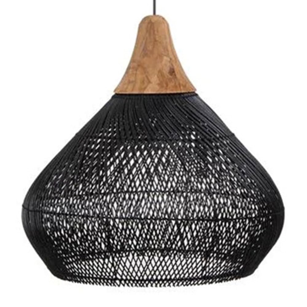 LQZCXMF Black Rattan Basket Pendant Lamp Chandelier Natural Elegant Woven Hanging Light; Wood Accessories Decoration Farmhouse Home Decor D15.7 X H15.7 Inches With Adjustable Cord