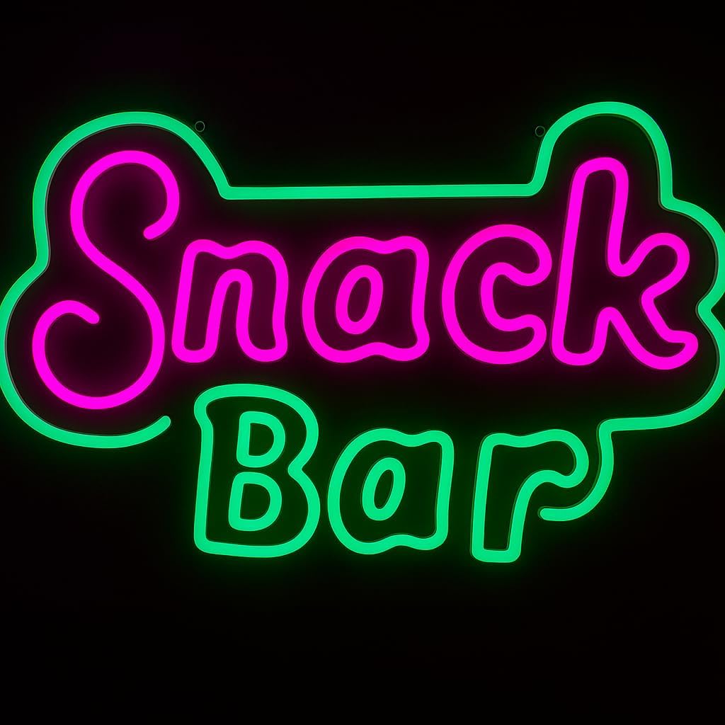 Snack Bar Neon Sign - Customizable LED Wall Decor for Cafe, Diner & Game Room, Pink Acrylic Light Up Sign, 16.7x12.8 Inch, 1 Pack