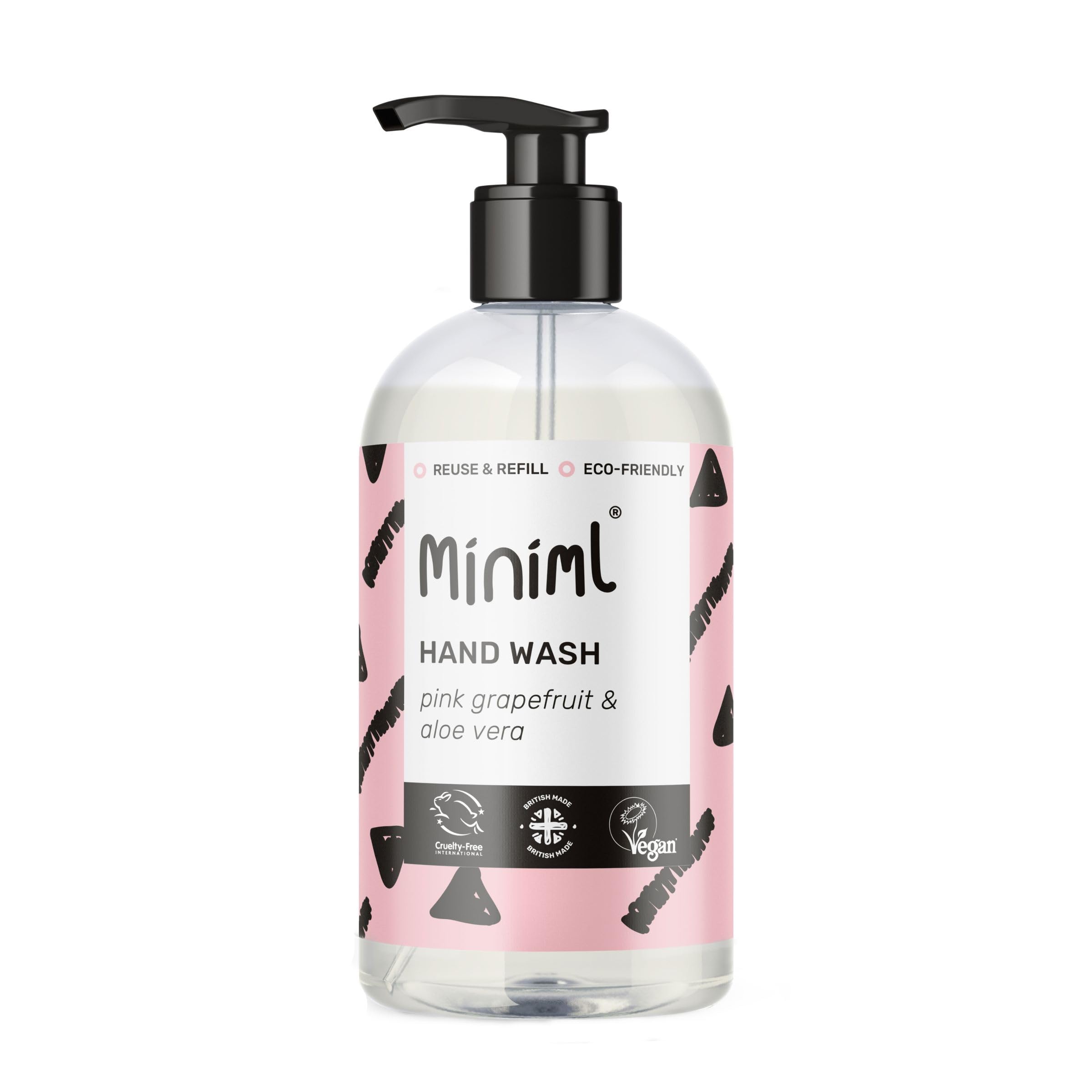 Miniml Hand Soap Wash Liquid 500ml - Pink Grapefruit & Aloe Vera Scented Eco Friendly Hand Washing Liquid for Soft and Sensitive Skin Care - 100% Vegan & Cruelty Free