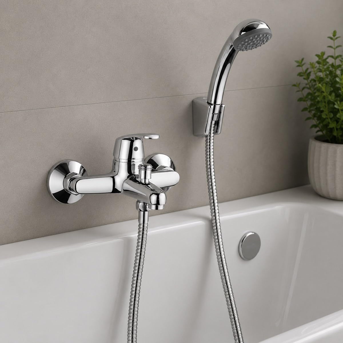 Yellowshop - Miscelatore bagno completo rubinetteria Ofelia lavabo bidet vasca e doccia incasso ed esterno in ottone cromato flessibile inox piletta Made in Italy (Gruppo vasca)