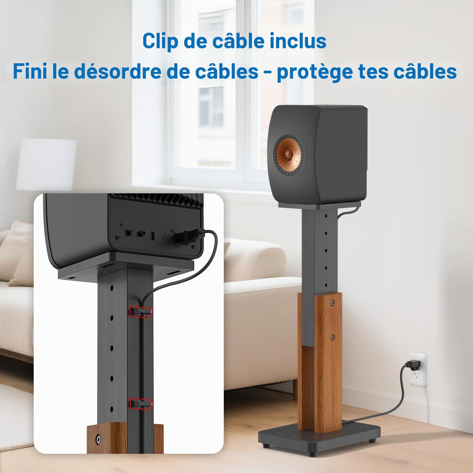 Paire de Supports d'enceintes réglables en Hauteur pour KEF LS50 Meta - Socle de Sol renforcé Finition Bois pour KEF LS50 Meta et LS50 Wireless II - Capacité de Charge : 22,7 kg (50 lbs)