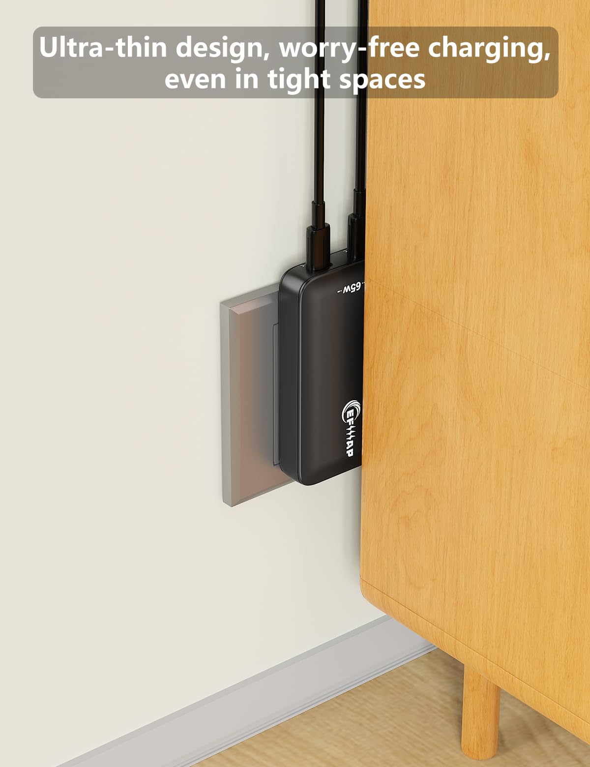 Cargador de pared plano USB C de 2 puertos de 65 W Slim Block USB-C de carga súper rápida para iPhone 16/15, Pro Max/modelos Samsung Galaxy (blanco)
