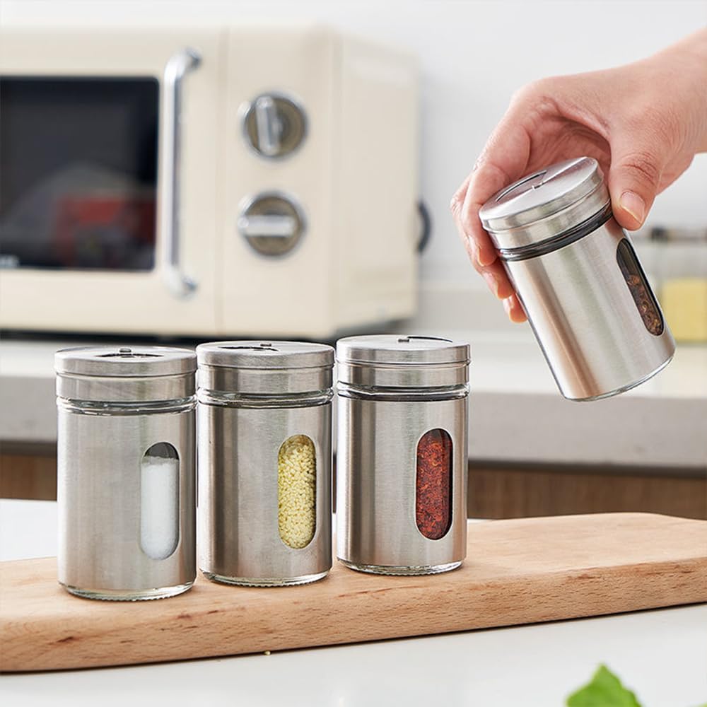 Set 6 in 1 barattoli spezie acciaio inox cucina contenitori sale condimento