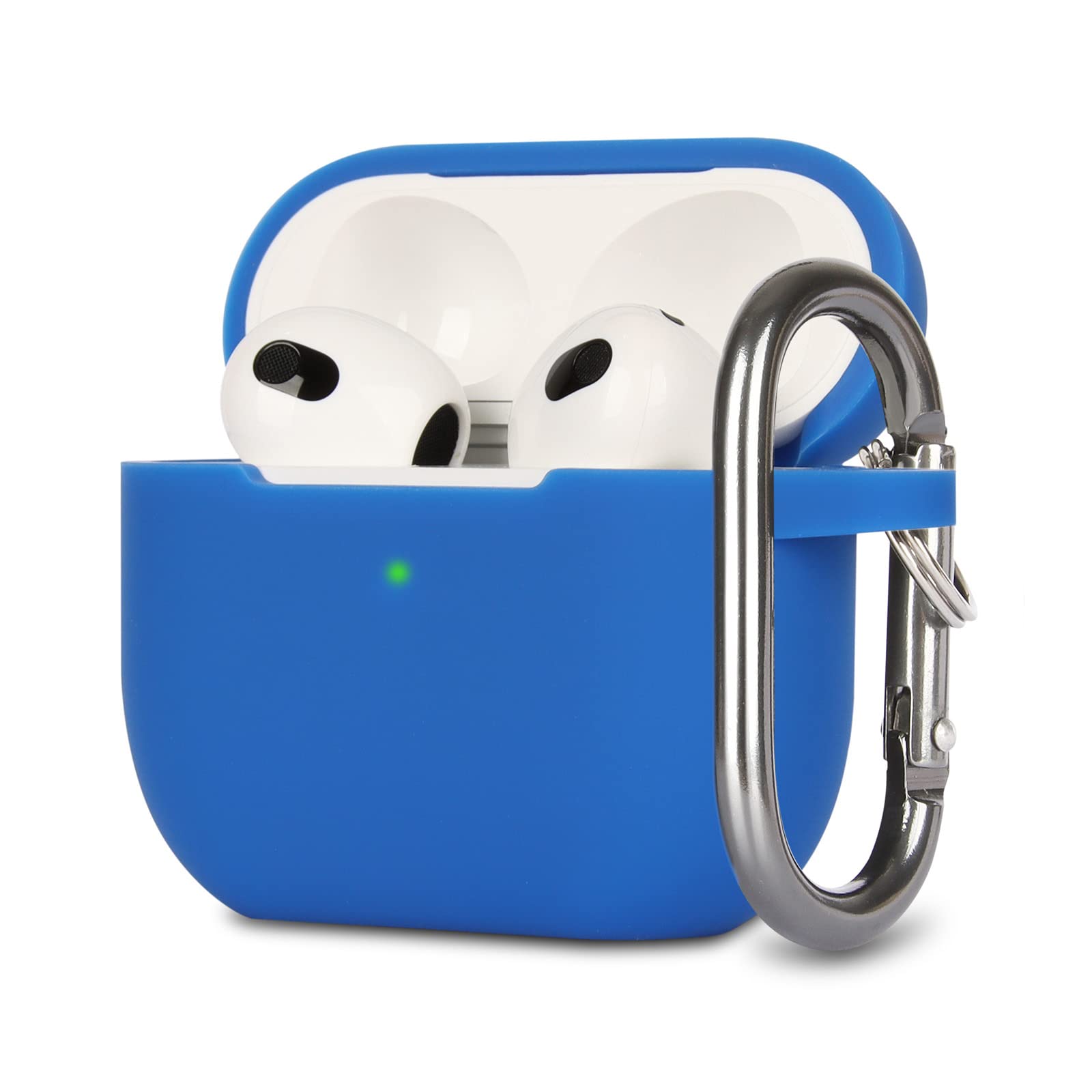 Funda de Silicona Compatible con AirPods 3, Anti-rasguños, Anti-Polvo, LED Frontal Visible, Funda Premium Silicona para AirPods 3.ª Generación (2021) con Mosquetón, Azul
