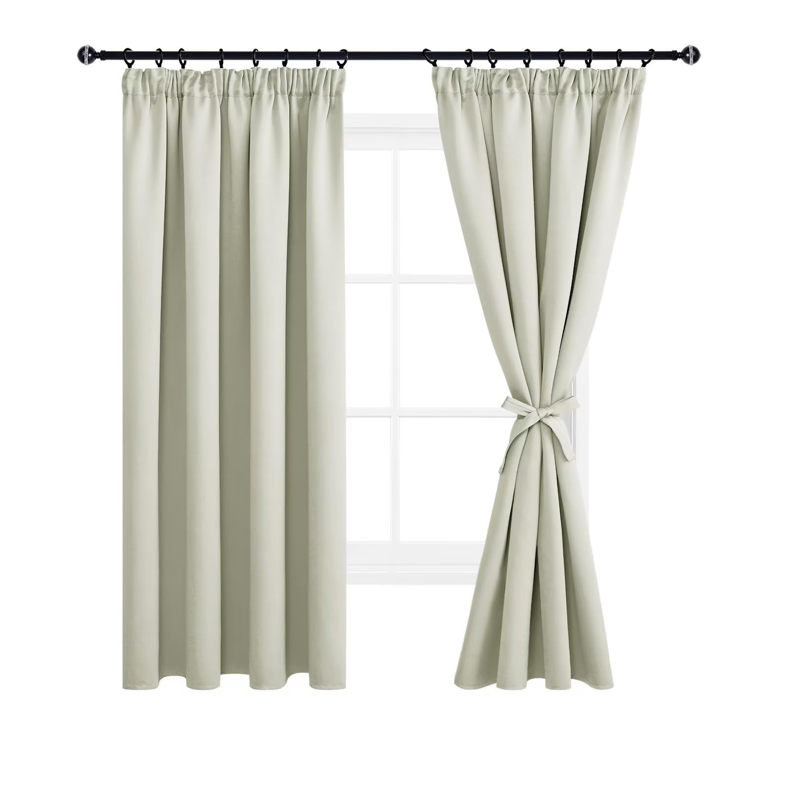 DWCN Blackout Curtains for Bedroom Thermal Insulated Curtain with Tiebacks Pencil Pleat Curtains for Living Room 46 x 72 inch Length