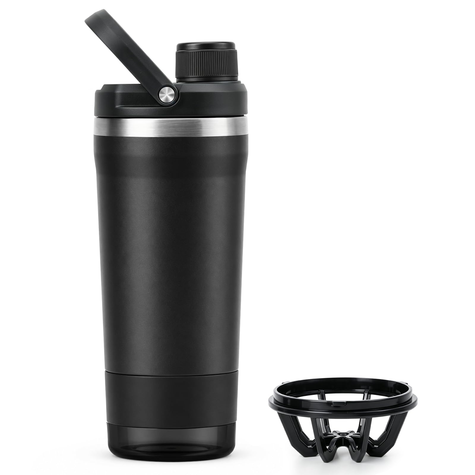 Shaker Proteinas Acero Inoxidable 700ml, Mezclador de Proteinas con Compartimento Polvo, Filtro Desmontable, Aislamiento Doble Pared, Antigoteo, BPA Free, Perfecto para Tiempo Libre y Fitness
