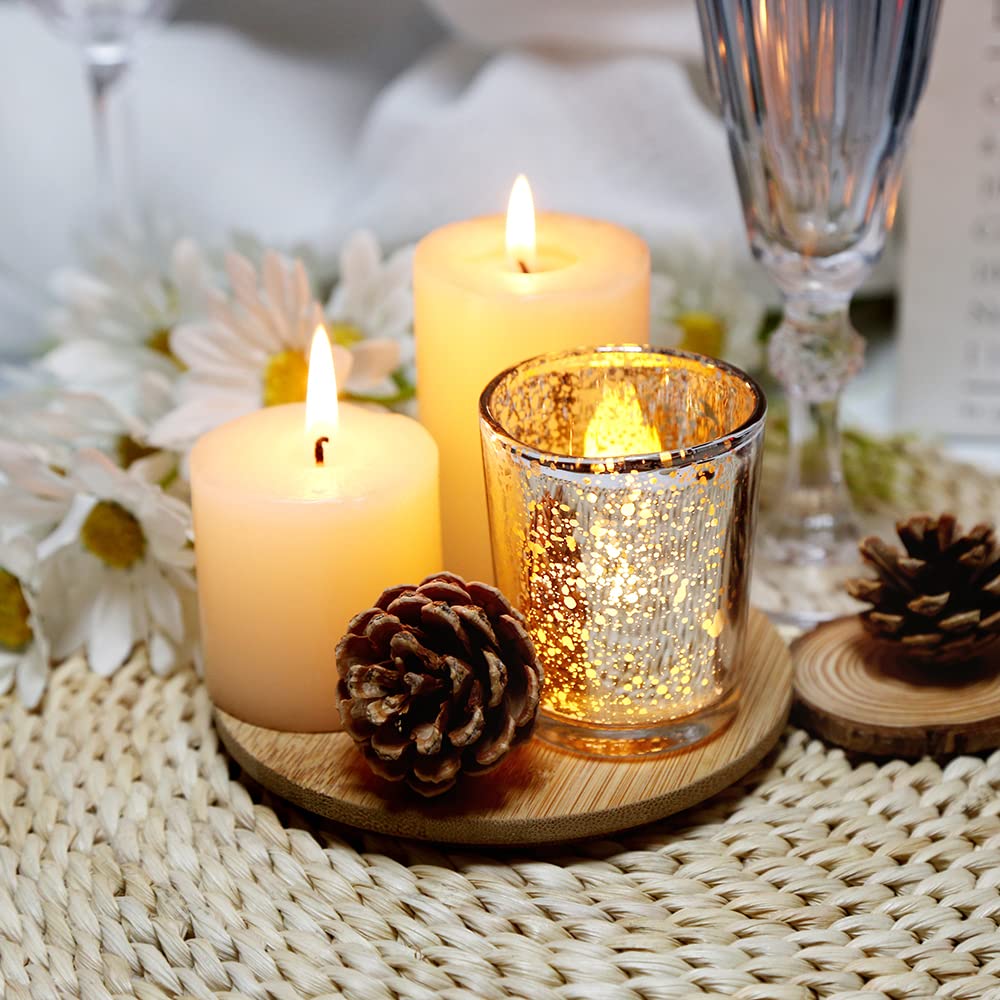 6 portavelas de cristal dorado – Portavelas votivas a granel para bodas, eventos, votivas de cristal para centros de mesa de boda, Navidad, Acción de Gracias – Decoración de accesorios para
