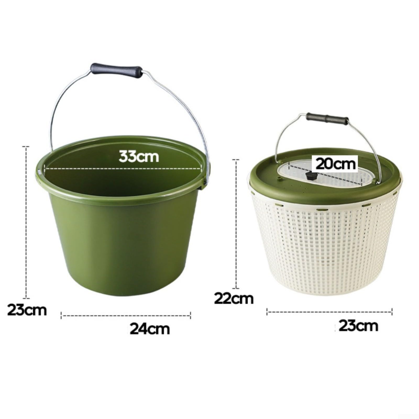 Secchio da pesca 2 in 1 con design a doppia piattaforma, porta pesce vivo in polipropilene ispessito, contenitore portatile a prova di perdite, per pesca d'acqua dolce e salata, verde (grande)