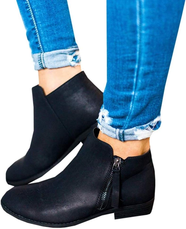 Chelsea Boots Women Flat Heeled Block Heel Suede Ankle Leather Winter Lace Ladies Casual Comfortable Chunky 2.5cm Low Shoes Beige Black Grey 4.5UK (BK38)