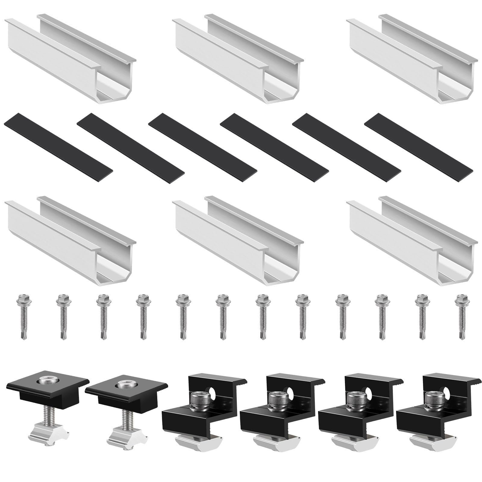 2 Set Supporto per Pannello Solare, Pannello Solare Kit, Regolabile Alluminio PV per 2 Pannelli Solari, Kit Staffe Fotovoltaico, 30–35mm, Piastra per Tetto Piatto, per Camper Solare, Tetto