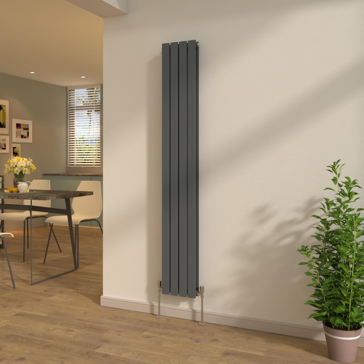 Nrg Anthracite Vertical Designer Flat Panel Double Column Radiator Premium Bathroom Central Heating 1800X272mm + Free Angled Valves