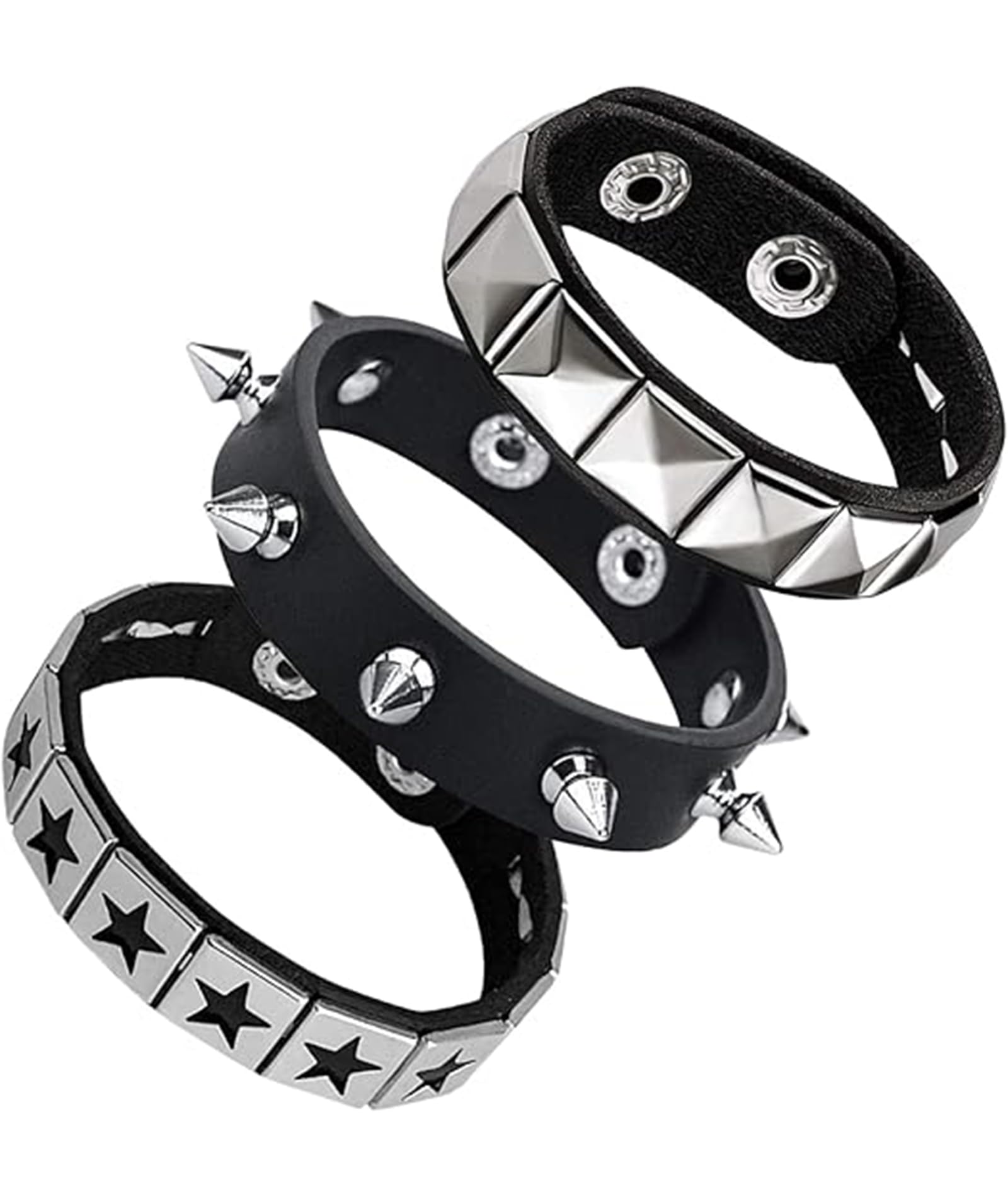 3PCS Gothic Jewellery, Leather Bracelet, Punk Bracelet, Ideal for Gothic Themed Parties and Rock Concerts, Punk Style Accessories for Edgy Fashion