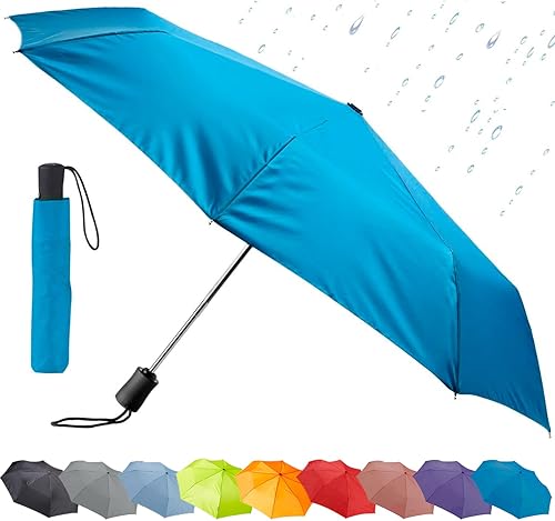 Miniatura 2 de Lewis N. Clark Paraguas de viaje tela resistente al viento y repelente al agua, cierre abierto automático y garantía de 1 año, verde azulado, Tela