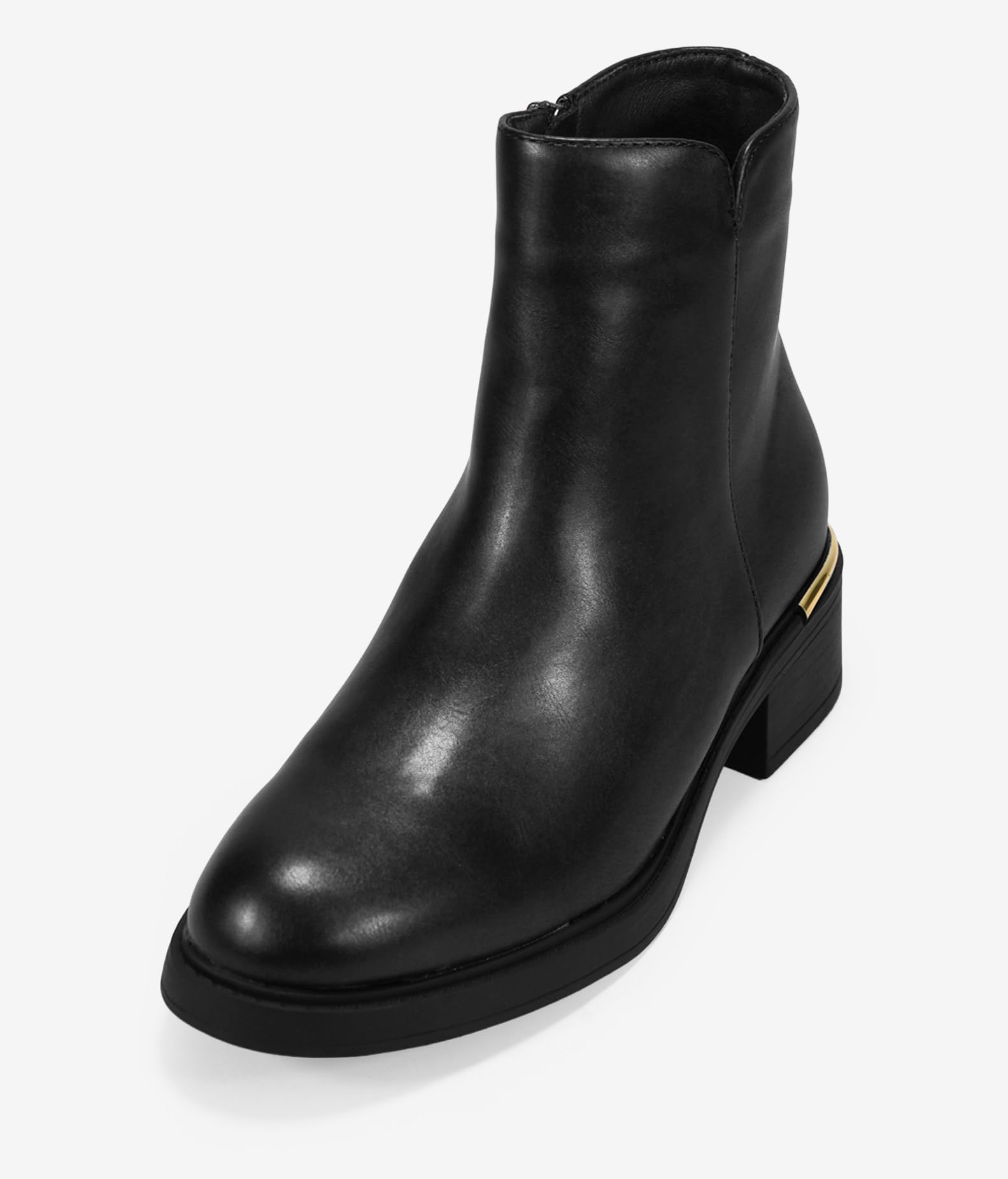 BOSANOVA Botines de caña Baja para Mujer en Piel Vegana con Suela Plana y Ligero tacón con Detalle metálico. Cierre con Cremallera Interior. Calzado para Mujer