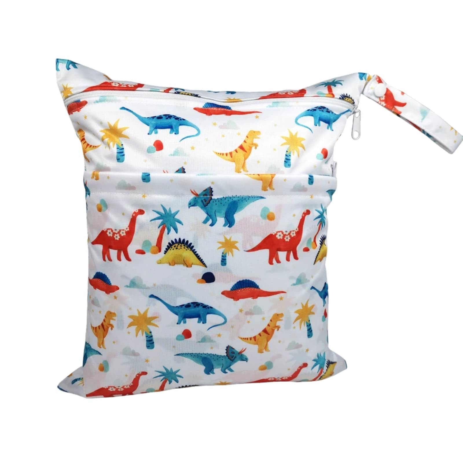 Hixingo Waterproof Wet Dry Bag, Reusable Nappy Wet Bag Cloth Diaper Wetbag with Zipper 30x36cm Cartoon Style Nappy Wetbags Washable for Baby Items Wet Clothes (Dinosaur Pattern,4 Pieces)