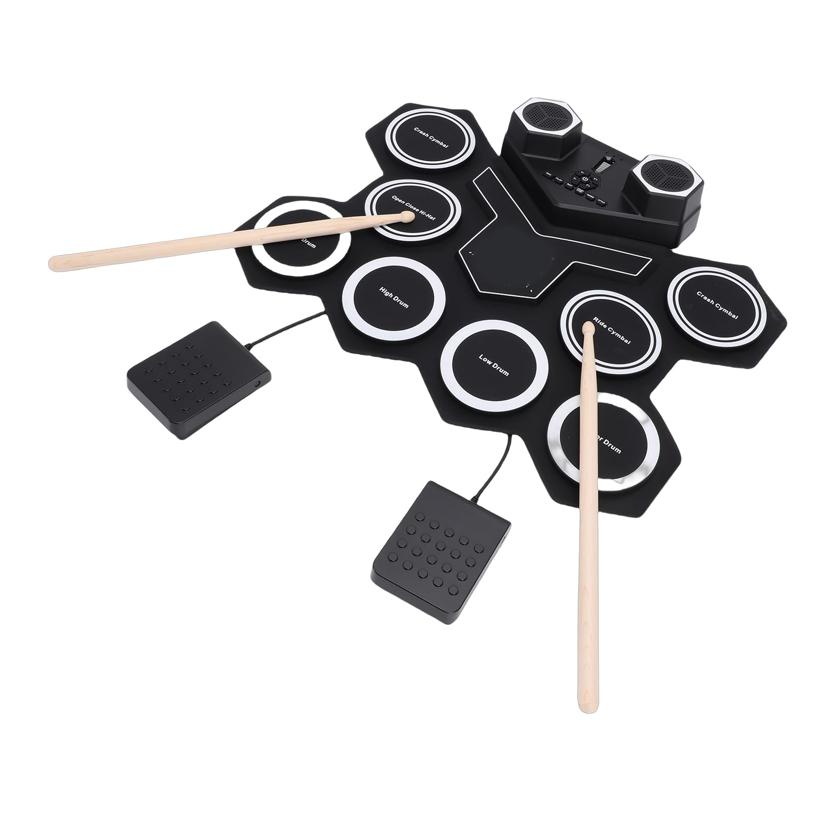 Jeffergarden Elektronisches Schlagzeug-Set, Tragbares Silikon-Pad mit 2 Pedalen und Sticks, Zwei Lautsprechern, Ideal für Kinder und Anfänger Zum Üben