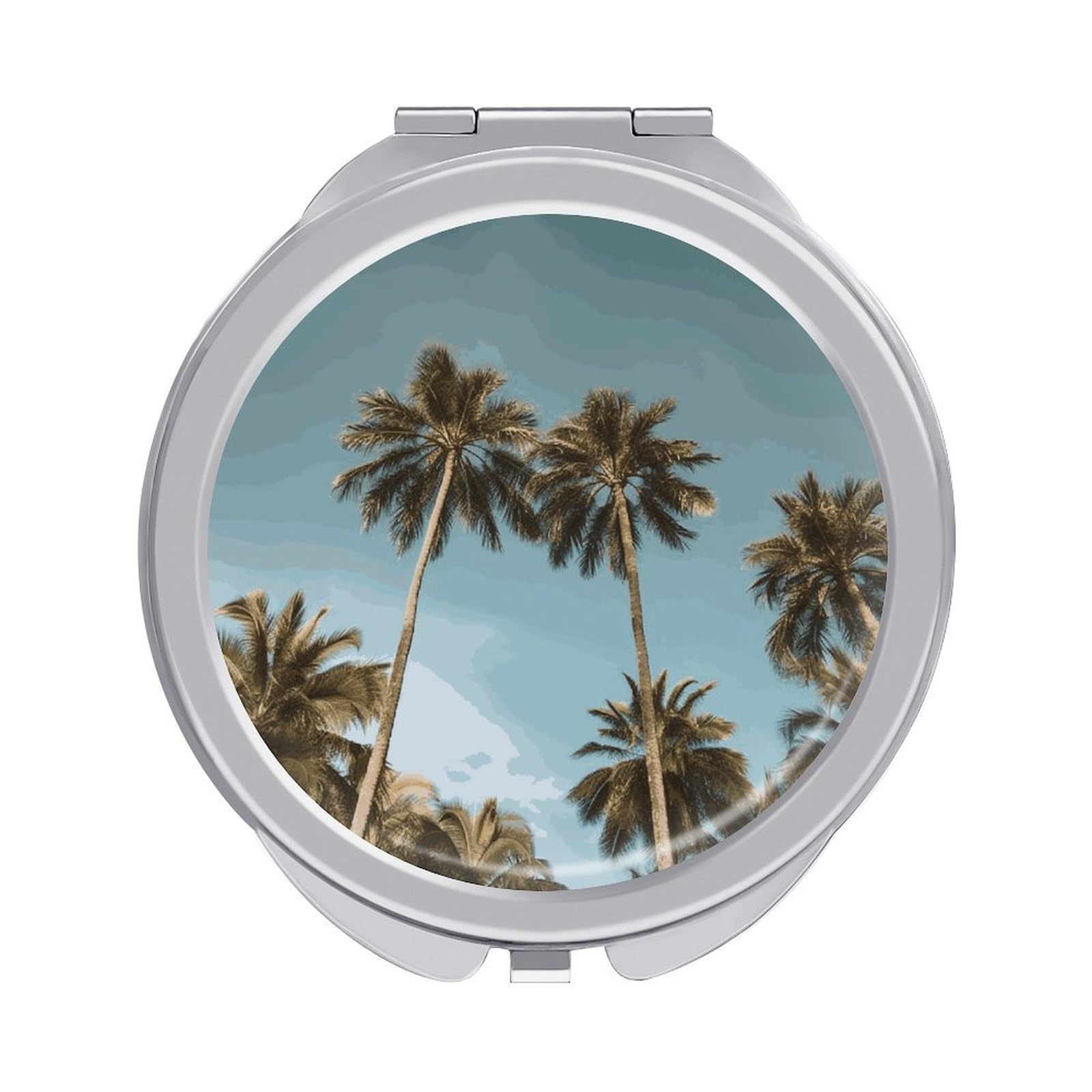 VstaDank Tall Tropical Palm Trees Compact Mirror for Purses Round Fashion Travel Makeup Mirror 2X /1x Magnifying Double Sides Mini Mirrors Portable Pocket Mirrors for Handbag Purse Women Gift