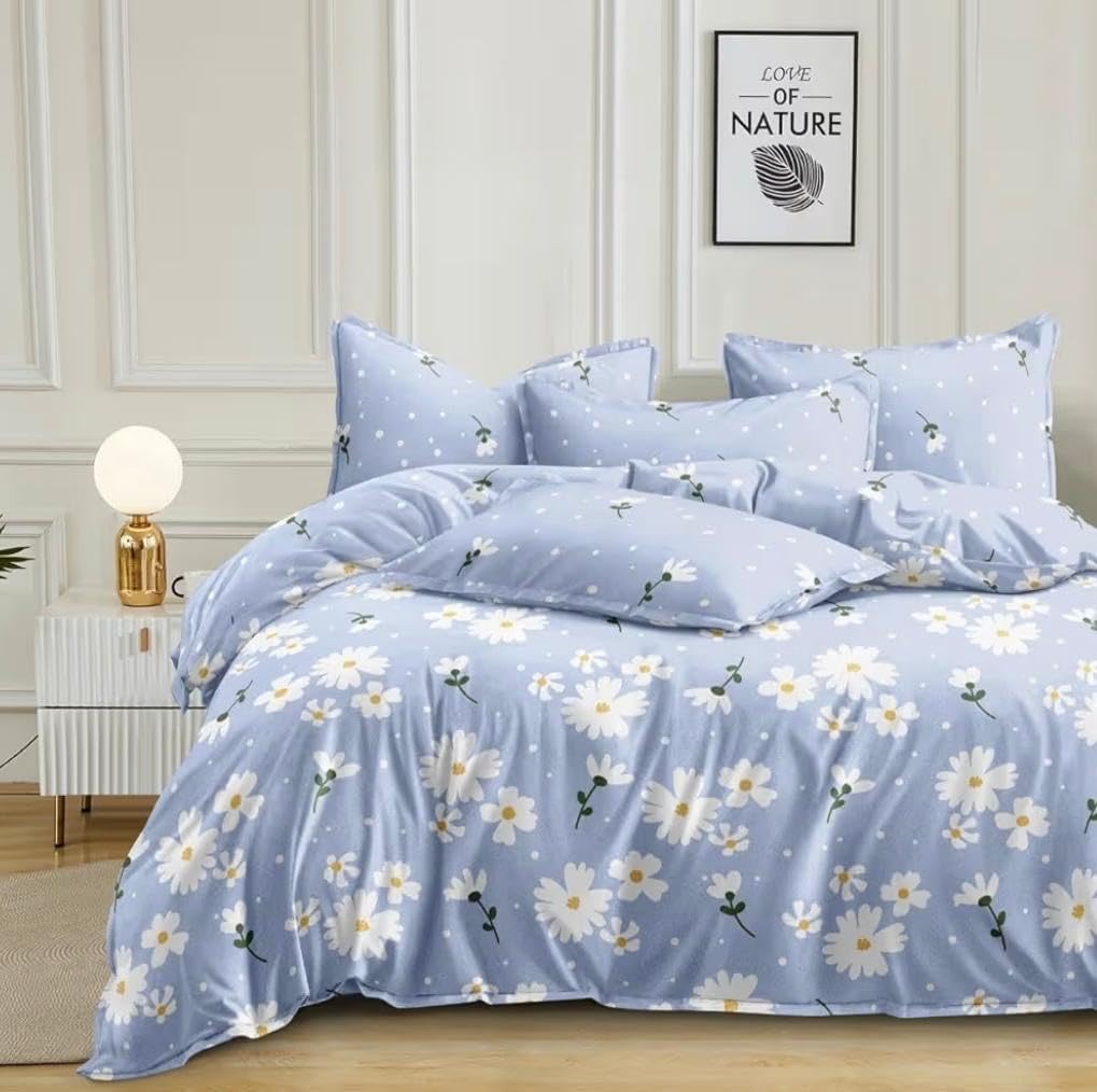 BLACK SPADE Heavy Glace Cotton Microfiber AC Comforter/Blanket/Duvet with 1 King Size Elastic Fitted Bedsheet and 2 Pillow Covers for Double Bed (Sky Fusion)-image-48