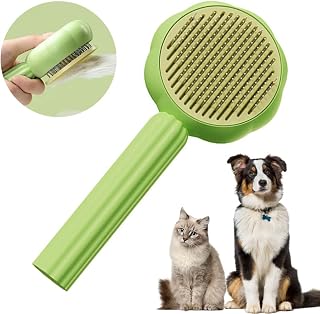 Pet Combing Brush, Cat Brush Dog Brush, Pet Hair Cleaner Brush-Pet Combing Brush with Hair Removal Button, Self Cleaning Cat Grooming Brush, Pet Hair Remover, for Short Long Curly Hair (Green)
